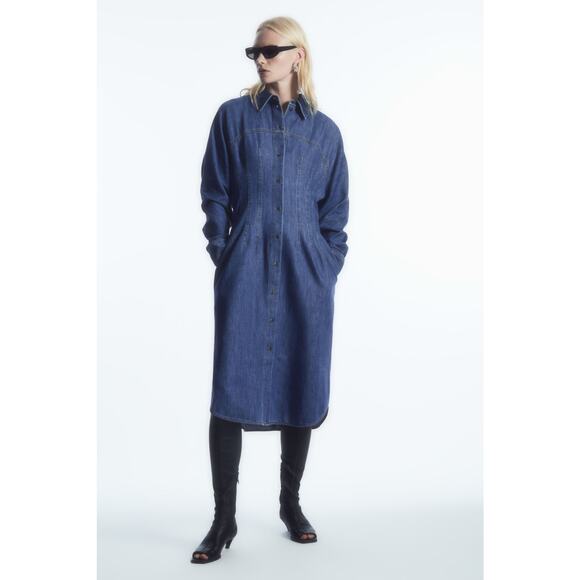 COS  OVERSIZED WAISTED DENIM MIDI SHIRT DRESS SIZE 4/ small - Picture 1 of 12